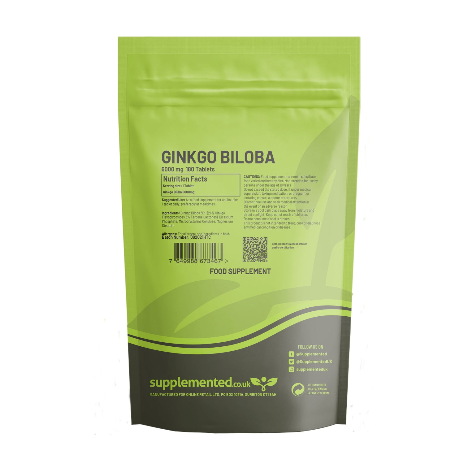 Ginkgo Biloba Extract 6000mg Tablets
